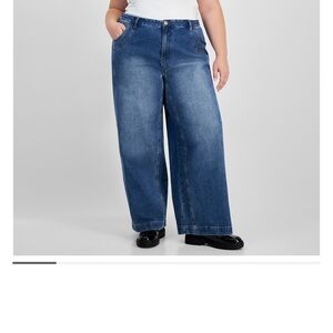 Blue Flare Wide-Leg Jeans with High-Rise Waist